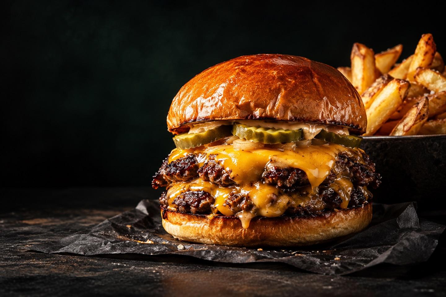 Hamburguesa doble con cheddar y pepinillos, imagen de la demo Marea